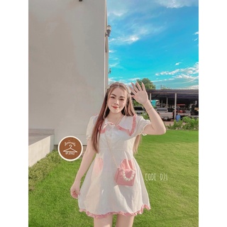 💗Minidress มินิเดรสคอบัวระบายทูโทน ปักหัวใจ น่ารักมุ้งมิ้ง💗💗 #D21