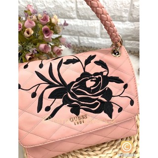 GUESS WOMENS EMBROIDERED FLAP SATCHEL HANDBAG หรูหรามีสไตล์