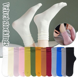 สินค้า ถุงเท้า ผ้ากํามะหยี่ สีพื้น สไตล์ญี่ปุ่น แฟชั่นสําหรับผู้หญิง