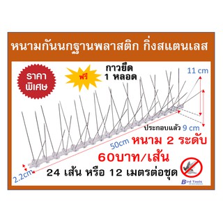 หนามกันนก หนามไล่นก หนามกันนกสแตนเลส​ SUS 304 bird spike ชนิดปลายตัดเสมอ อุปกรณ์ป้องกันนก