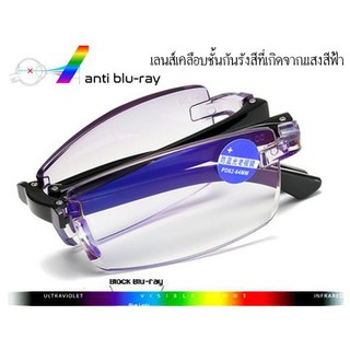 แว่นสายตายาวพับได้ ใช้อ่านหนังสือ เลนส์กันรังสีจากแสงสีฟ้า พร้อมกระเป๋าแว่นจะ
