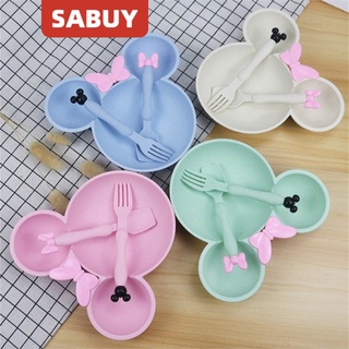SABUY ชามข้าวเด็ก ชามเด็ก หัวมิกกี้ ทรงหัวมิกกี้เม้า ส้อม ช้อน ชุดจานชาม 3 ช่อง จานข้าวเด็ก จานใส่อาหารเด็ก