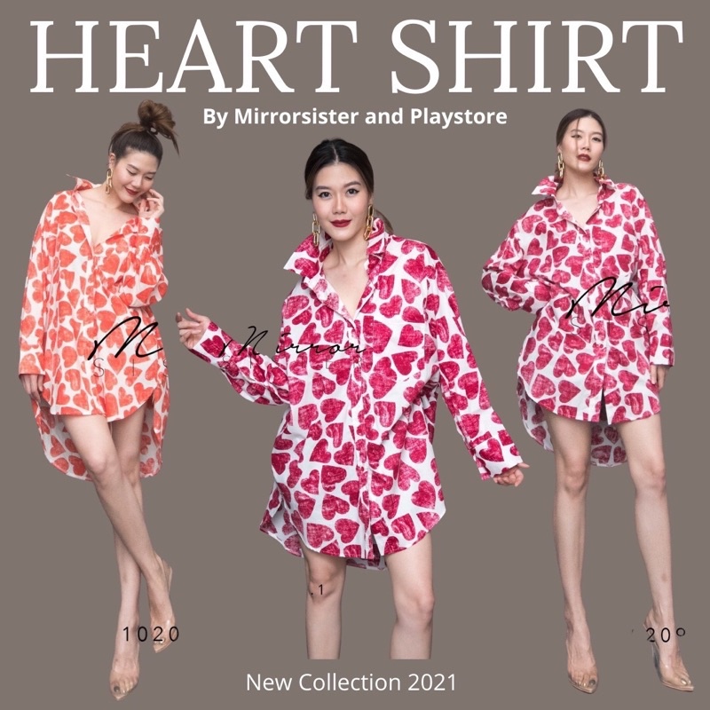 ทักก่อนสั่ง-10209-เดรสเชิ้ตทรงโคร่ง-oversize-ลายหัวใจ-อก50-mirror
