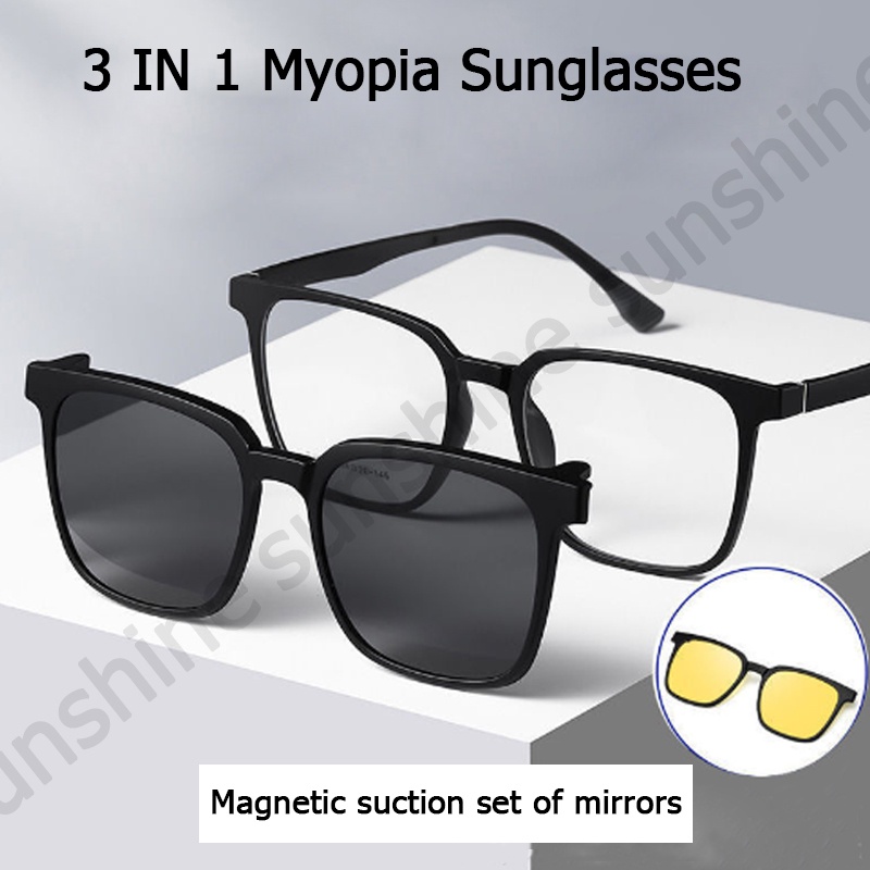 ภาพหน้าปกสินค้า3 IN1 แว่นสายตาสั้น แว่นตากันแดด เลนส์ Polarized UV400 ตัดแสงสะท้อน แว่นกันแดดแฟชั่น ใส่ได้ทั้งผู้ชายและผู้หญิง