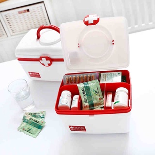 กล่องยา ปฐมพยาบาล 2 ชั้น 2-Layer First Aid Kit Box Medicine Storage กล่องปฐมพยาบาลความจุสูงปิดผนึกสองชั้นพร้อมหูหิ้ว