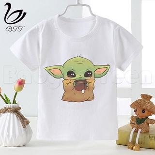 เสื้อยืดพิมพ์ลาย Star Wars Lovely Baby Yoda Mandalorian แฟชั่นฤดูร้อนสําหรับเด็ก