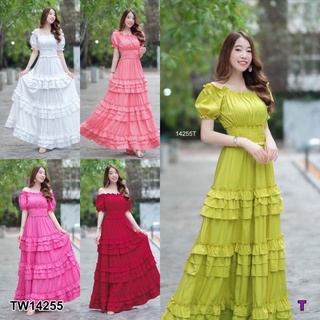 PE14255 Maxi Dress เดรสยาว เปิดไหล่ แขนตุ๊กตา