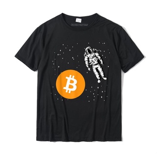 เสื้อยืดลําลอง ผ้าฝ้าย แขนสั้น พิมพ์ลายนักบินอวกาศ BTC To The Moon Crypto Trader Bitcoin สําหรับผู้ชาย ขายส่งสามารถปรับแ