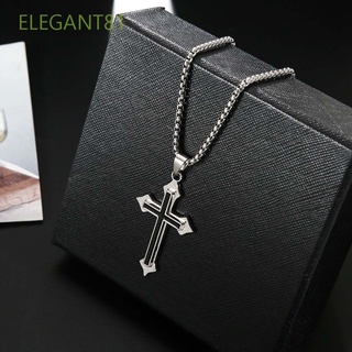 Elegant81 สร้อยคอจี้ไม้กางเขน สเตนเลส สีเงิน สไตล์โกธิค แฟชั่นสำหรับผู้ชาย