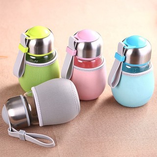 **พร้อมส่ง**ขวดน้ำ  ขวดแก้วใสทรงน้ำเต้า A0093 มีหูหิ้วพร้อมถุงใส่ ขนาด 400 ml