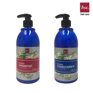 #Bsc Hair Care Balance Shampoo+Conditioner บีเอสซี แฮร์ แคร์ แชมพู-คอนดิชั่นเนอร์ ครีมนวด บำรุงผม ขวดน้ำเงิน BSC 740มล.