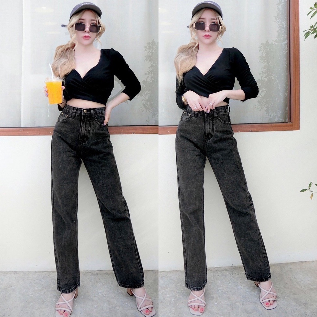cc-jeans-199-กางเกงยีนส์ผู้หญิง-ทรงกระบอก-เอวสูง-แฟชั่นเกาหลี