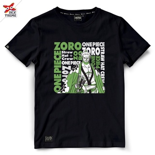 T-shirt   DOP-1343-BK  วันพีช ลาย  Zoro สีดำ