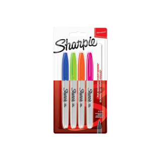 Sharpie (ชาร์ปี้) Marker Fine แพ็ค 4 ด้าม Fun Colour ปากกามาร์คเกอร์ Permanent Marker ปากกากันน้ำ ปากกาเขียนแผ่นพลาสติก