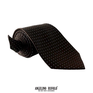 ANGELINO RUFOLO Necktie(NTN1750-จุด009) เนคไทผ้าไหมทออิตาลี่ 100% คุณภาพเยี่ยม ดีไซน์ Dot Pattern สีน้ำตาลเข้ม/สีดำ