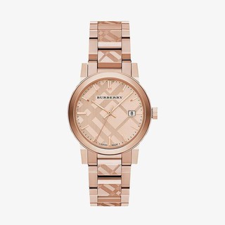 Burberry นาฬิกาข้อมือผู้หญิง The City Engraved Check Rose Gold รุ่น BU9039