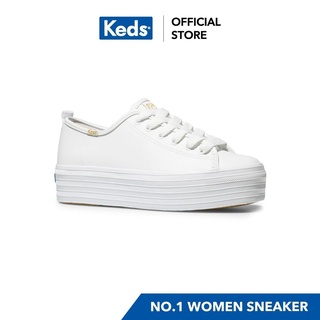 สินค้า KEDS WH61626 รองเท้าผ้าใบหนัง มีส้น รุ่น TRIPLE UP LEATHER สีขาว