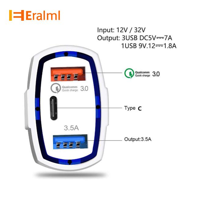 Quick Charge 3.0 with USB C-type car charger built-in power output PD port 35W 3 port for Apple iPad