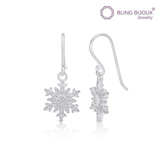 Bling Bijoux ต่างหูเงินแท้ 925 แบบห้อย รูป Snowflake ตกแต่งด้วย Crystal สวยหวาน สไตล์สาวเกาหลี