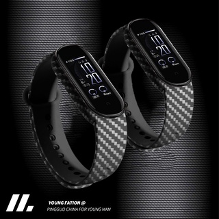 สายนาฬิกาข้อมือ คาร์บอนไฟเบอร์ mi band 4 5 6silicone strap replacement band smartwatch tpu belt xiaomi miband 3 4 5 6 strap