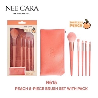 Nee Cara Peach 5pcs Brush Set #N615 : neecara ชุด แปรง แต่งหน้า พีช 5ชิ้น+กระเป๋า x 1 ชิ้น  @beautybakery