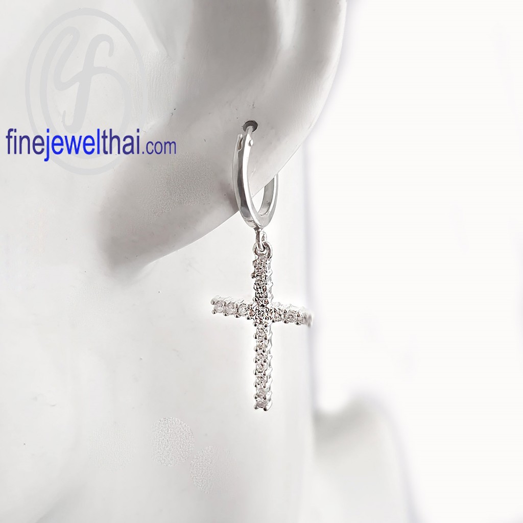 ต่างหู-ต่างหูไม้กางเขน-ต่างหูเพชร-ต่างหูเงินแท้-cross-diamond-cz-silver-earring-e1161cz00p