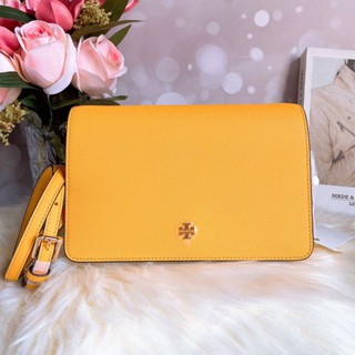 🎀 (สด-ผ่อน) กระเป๋าสะพาย สีเหลือง SOLAR 58440 Tory Burch Emerson Saffiano Leather Combo CrossBody Clutch Bag