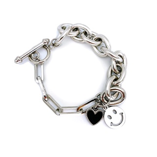 🇰🇷byyum🇰🇷Handmade products in Korea [ Smile and Heart, Two Chains Layered Toggle Bar Bracelet]