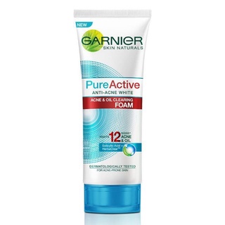 Garnier Pure Active Anti-Acne White Acne &amp; Oil Clearing Foam การ์นิเย่ เพียว แอคทีฟ ผลิตภัณฑ์โฟมล้างหน้า 50 มล.