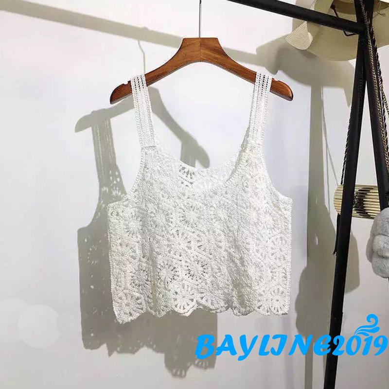 bay-เสื้อกล้ามถักโครเชต์สําหรับสตรีแขนกุดสีพื้นทรงหลวมสไตล์โบฮีเมียน