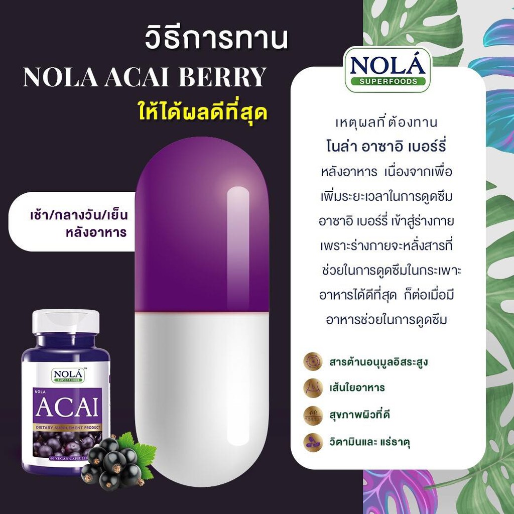 ส่งฟรี-ของแท้-nola-superfoods-acai-berry-อาซาอิเบอร์รี่-บำรุงผิวสวย-ขนาด-30-แคปซูล