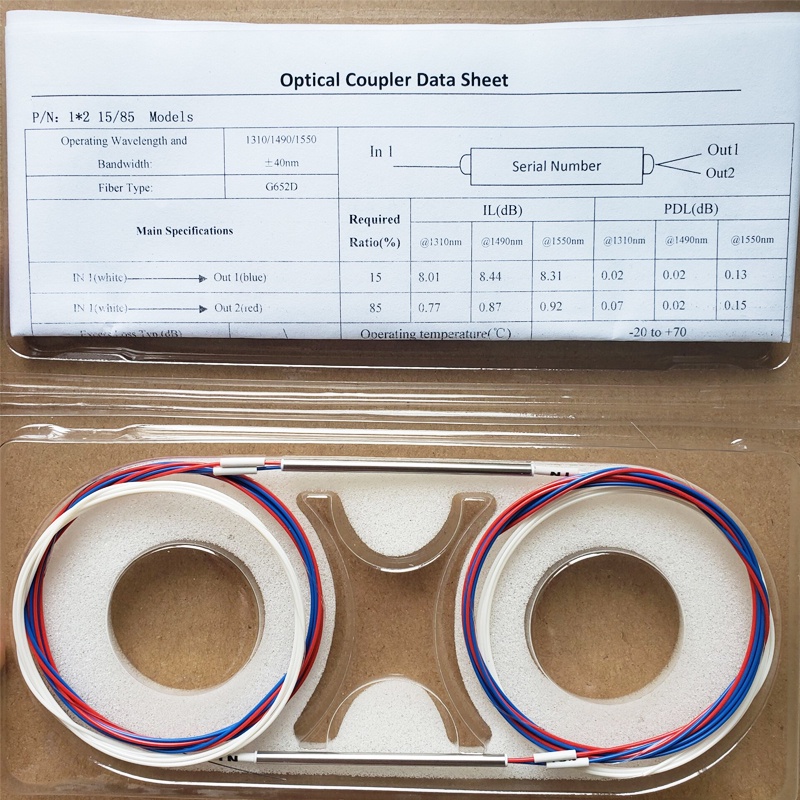 50:50 Fiber Optic FBT Splitter 1x2 Coupler Splitter without Connector ...