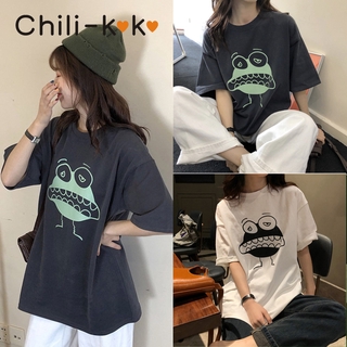 Chili_k❤️k❤️ 3828 เสื้อยืด oversize เสื้อยืดคอกลม เสื้อผ้าแฟชั่นแขนสั้น เสื้อยืดวินเทจ