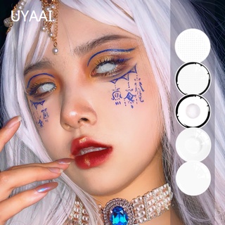 Uyaai คอนแทคเลนส์คอสเพลย์ ตัวการ์ตูนอนิเมะฮาโลวีน สีขาวล้วน 2 ชิ้น