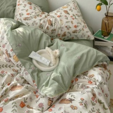 ผ้าปูที่นอน-ลาย-ดอกไม้-กระต่ายยน้อยโทนอุ่น