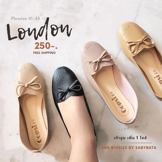รองเท้าผู้หญิง รุ่น London 41-45 รองเท้าไซส์ใหญ่ คัชชู หนังนิ่ม แต่งโบว์ Bigsize plussize