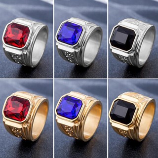 แหวนสแตนเลสคริสตัลพลอย สีเงินสีทอง 18K