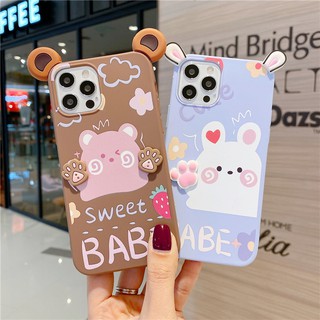 Samsung Galaxy A51 A71 A01 Core A21 A11 A31 A10 A20 A30 A30S A50 A50S Note 20 Ultra Lovely Cartoon Bear Rabbit Ear Claw Soft TPU Phone Case