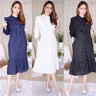 Dress ทรงโอเวอร์ไซส์ Polka dot แต่งระบาย