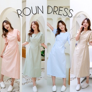 🔥พร้อมส่ง1-2วันถึง🔥 ROUN DRESS เดรสเกาหลี แฟชั่น เดรสยาว คอกลม แฟชั่นเกาหลี เดรสน่ารัก เดรสมินิมอล เดรสยาว