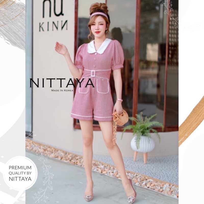 งานป้าย-nittaya-จั้มสั้นคอปกแขนตุ๊กตาสีชมพู-จั้มขาสั้น-จั้มกางเกง
