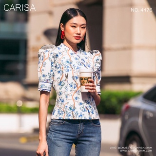 Carisa เสื้อจีน ชุดจีน ผ้าคอตตอลผสมสเปนเด็กส์ ลายดอกไม้และนก น่ารัก มีซับในทั้งตัว [4176]