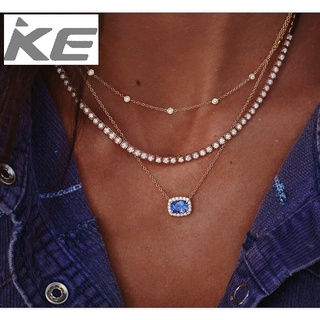 Geometric Diamond Beaded Chain Blue Gem MultiNecklace Clavicle Chain for girls for women low p