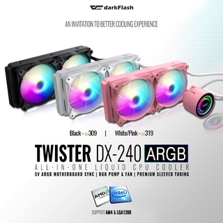 Dark Flash TWISTER DX-240 A-RGB Edition CPU Liquid Cooler (ระบบระบายความร้อนด้วยน้ำ)- (Black,Pink,White)