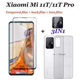 เหมาะสำหรับ Xiaomi Mi 11 T/11T Pro/10T 5G/10T Pro 5G/10T Lite 5G กระจกนิรภัยแบบเต็มหน้าจอฟิล์มกระจกนิรภัย + ฟิล์มด้านหลังครอบคลุมเต็มหน้าจอ + เลนส์