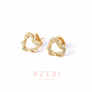 BZEBI ต่างหู เงิน แฟชั่น ทองแท้ หัวใจ คริสตัล ทอง เกาหลี มินิมอล ทองคำ 18k สําหรับผู้หญิง 93e