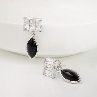 AR-Kang Collection***ต่างหู-Black Agate White Cz AAAAA (เงินแท้92.5%)