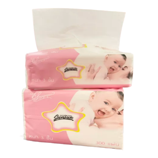 โปรโมชั่น : ส่งจากไทย  ทิชชู่ sunsun Popup 300 แผ่น คละสี แดง ชมพู