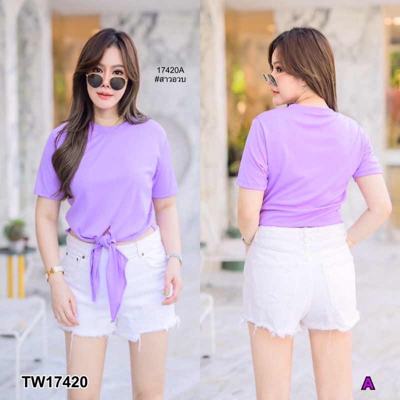 tw17420-เสื้อ-สาวอวบ-เสื้อคอกลมแขนสั้น-ผูกเอว-เนื้อผ้า-ib-สีสันสดใส-ใส่เล่นน้ำรับสงกรานต์กันค๊าสาวๆ