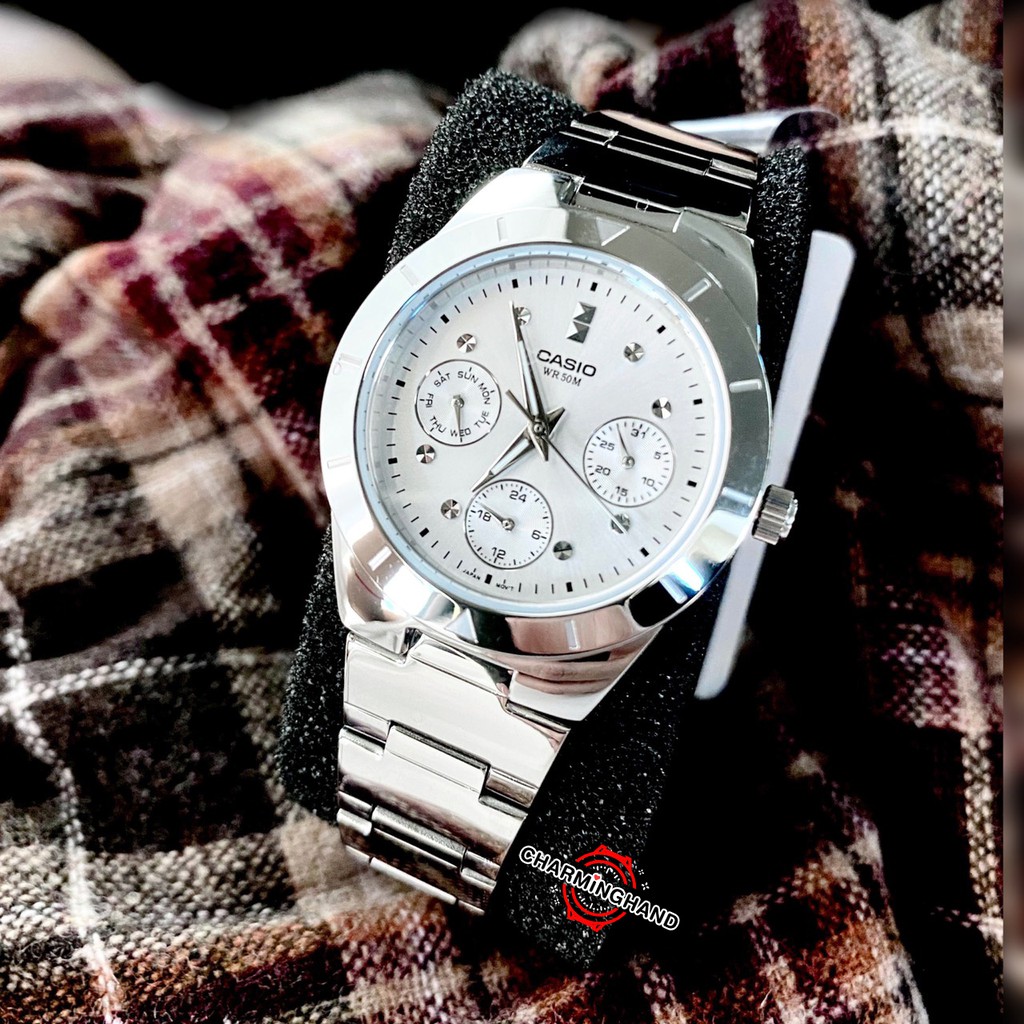 นาฬิกาข้อมือผู้หญิงแท้-casioแท้-นาฬิกาแบรนด์เนม-คาสิโอลดราคา-casioสีเงิน-ltp-2083d-7a-ย้ำขายเฉพาะของแท้-มีใบรับประกัน